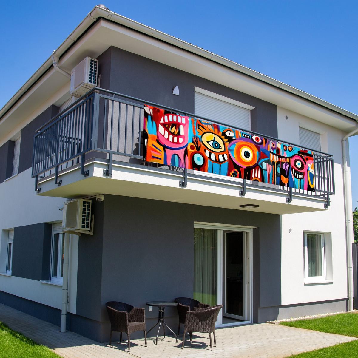 BALKON-SICHTSCHUTZ Abstrakt - Gesicht - Farbenfroh Witterungsbeständig 300x75 cm - Multicolor, Kunststoff (300/75cm) - MuchoWow