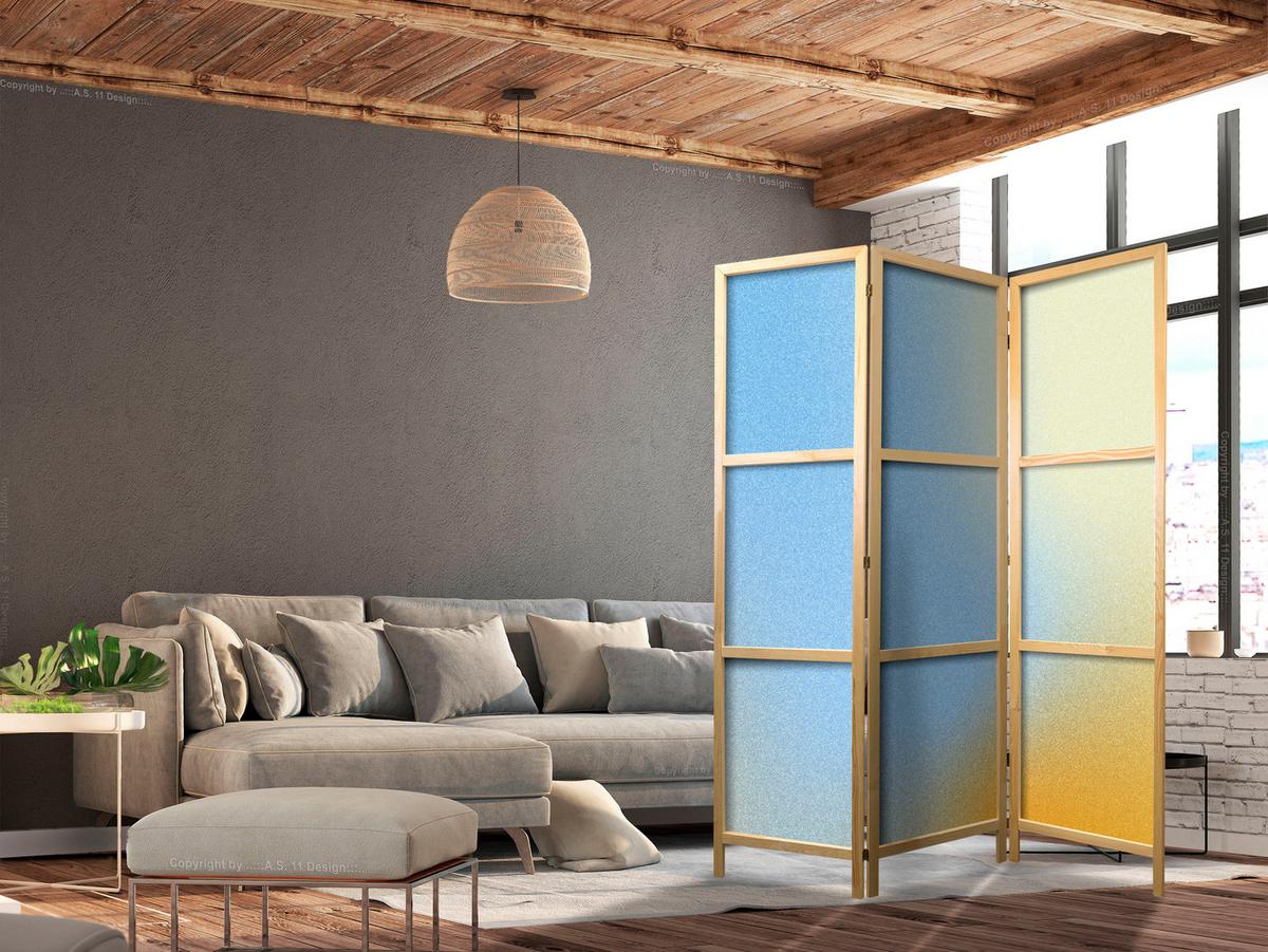 PARAVENT Japanischer 3-tlg 135x172 cm Buntes Ombre - Blau, Holz/Textil (135/172/3cm) - Muralo