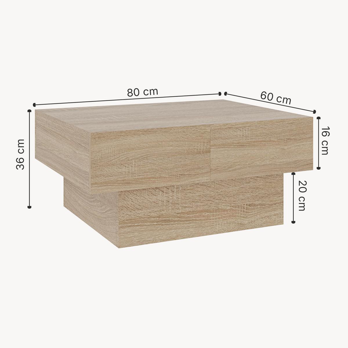 COUCHTISCH Lens 80/60/36 cm - Eichefarben, Holzwerkstoff (60/80/36cm) - [en.casa]