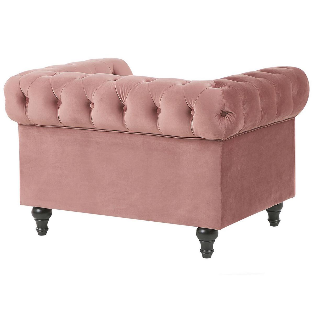 SESSEL Samtstoff rosa Rautenmuster Chesterfield - Pink, Textil (110/70/75cm) - Beliani