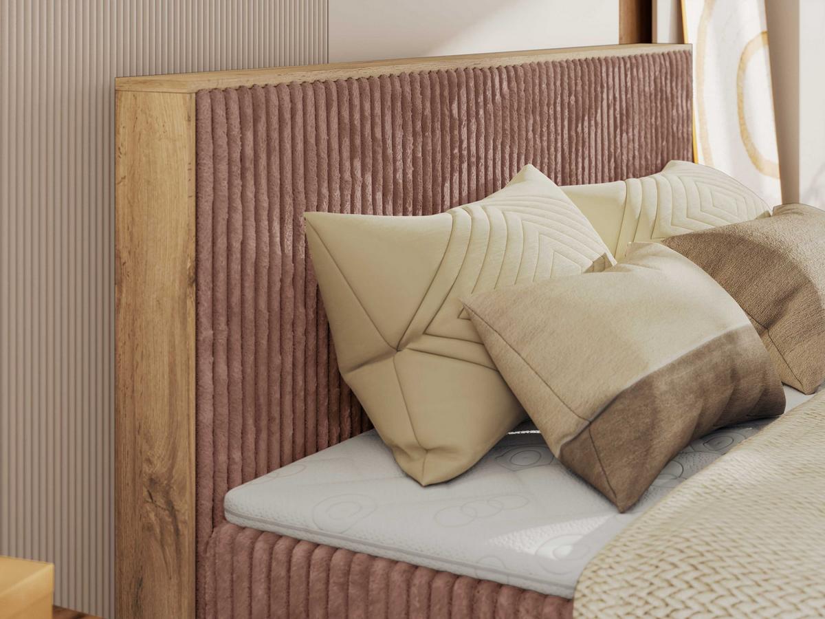 BOXBETT WOOD CLASSIC KING 160/200 - Rosa Cord - H4 - Rosa, Textil (160/200cm) - MKS