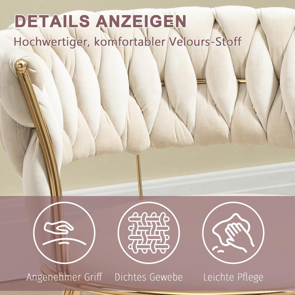 ESSZIMMERSTUHL 2er Set Samt Ivory & Gold mit geflochtener Rückenlehne - Magnolie, Textil (57/70/43cm) - Urban Meuble