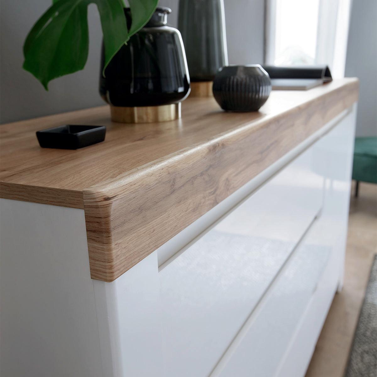 SIDEBOARD Hella Weiß und Holz - Weiß, Holzwerkstoff (156/84/42cm) - Petits-meubles