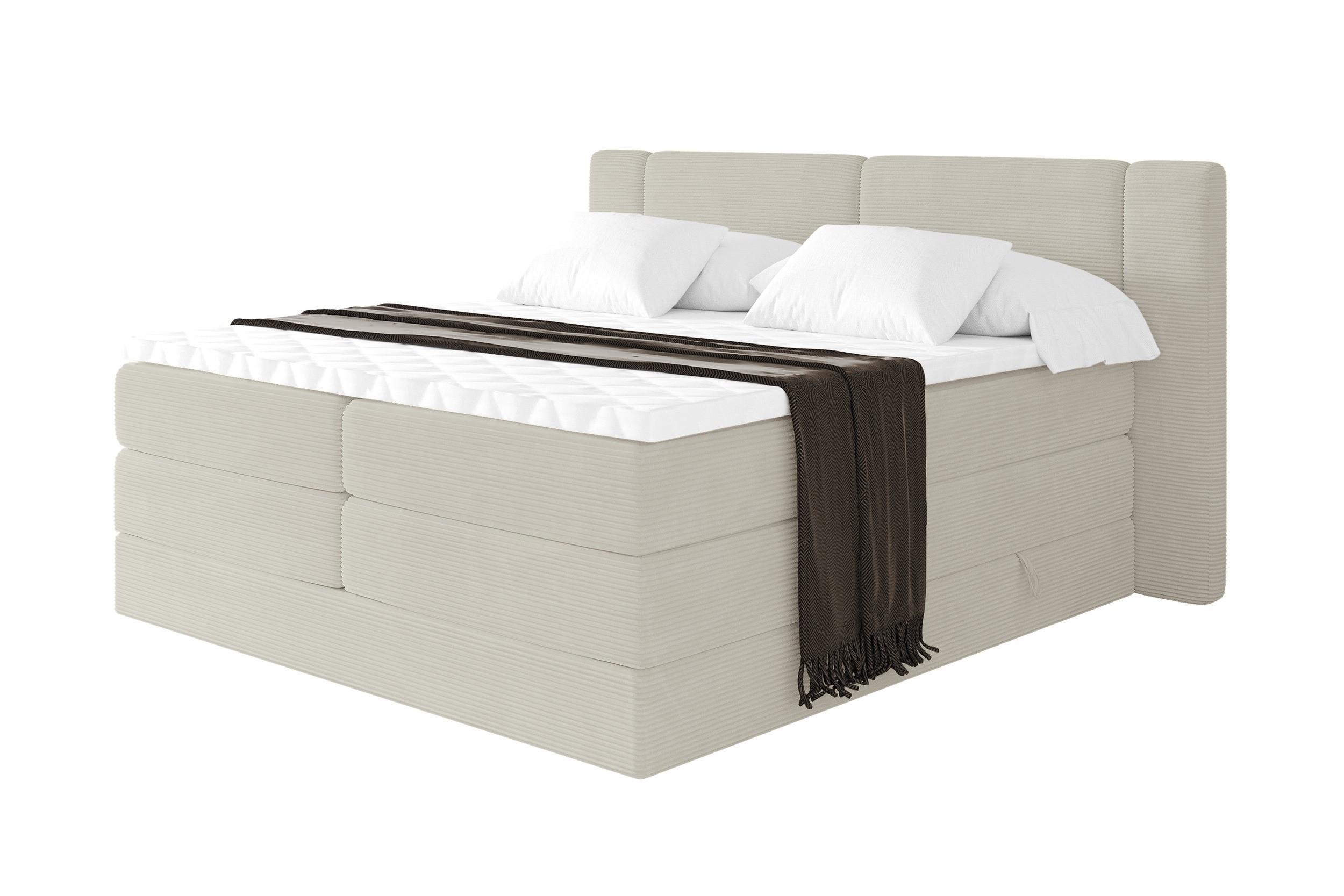 BOXSPRINGBETT mit Matratze H3/H4 - EVON KING - 120x200 cm Creme - Creme, Holzwerkstoff (120/200cm) - ALTDECOR