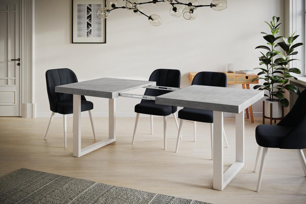 INDUSTRIELLER Esszimmertisch LOFT-U, ausziehbarer Tisch, Größe: 140-240X80X77 cm, Wohnzimmertisch Farbe: Grau, mit Metallbeinen in Farbe Weiß - Weiß/Grau, Holzwerkstoff (140/80/77cm) - Alpi-Möbel