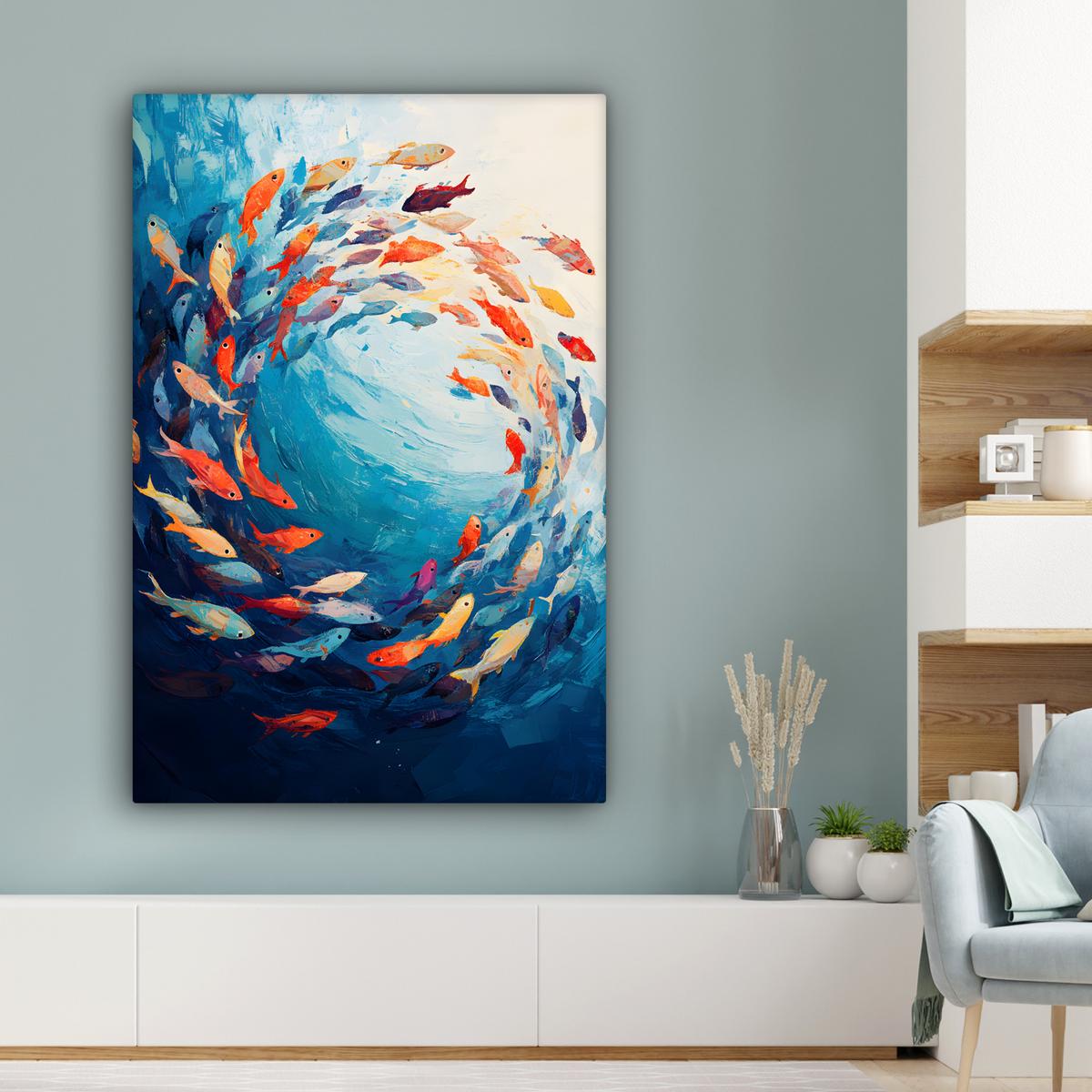 LEINWANDBILD Meer - Fische - Bunt - Dynamisch Deko XXL 80x120 cm - Hellblau, Textil (80/120cm) - MuchoWow