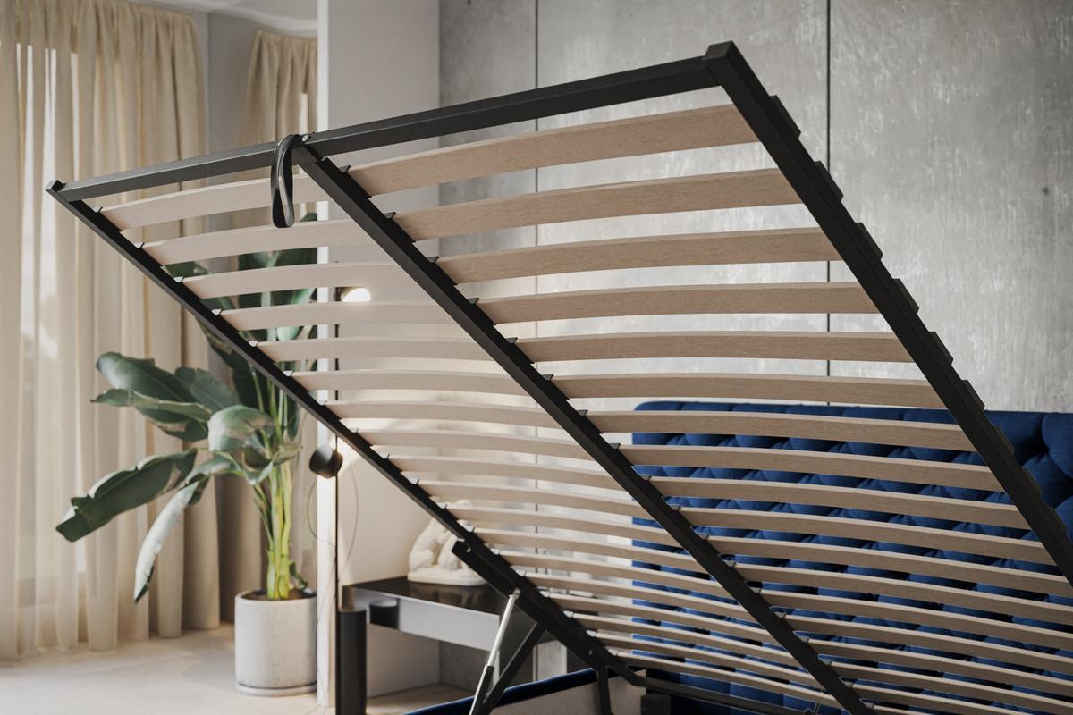 BETT 160x200 - Polsterbett mit Bettkasten und Holzrahmen - Elegant Betten - Glatter Kronos-Stoff - Kollektion Miami, Blau - Blau, Holz/Kunststoff (160/200cm) - Alpi-Möbel
