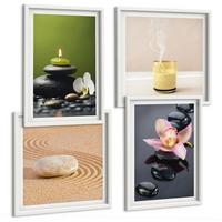 BILDER SET 4er Set - 50x50 cm & 40x60 cm Weißer Rahmen - Entspannende Zen-Steine für inneren Frieden - Weiß, Kunststoff (50/50cm) - TULUP