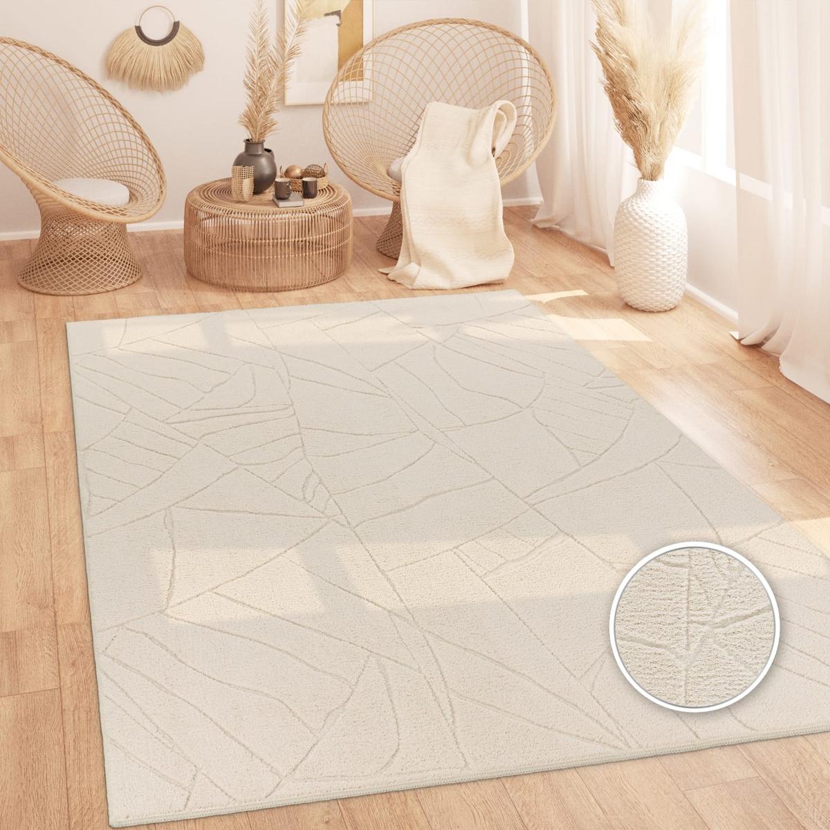 KURZFLORTEPPICH, mit Struktur, aus Polyester, Florhöhe 12 mm, Creme, 80 x 150 cm - Beige, Textil (150/80cm) - KADIMA DESIGN