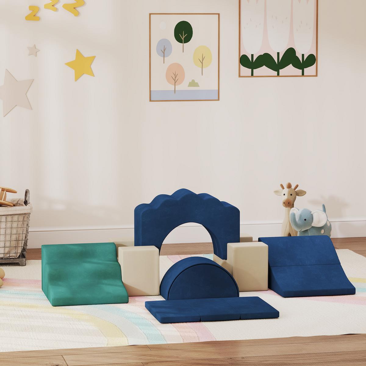 SCHAUMSTOFF-BAUSTEINE 7er Set Samt PU-Schaumstoff Blau - Dunkelblau, Textil (40/50cm) - AIYAPLAY
