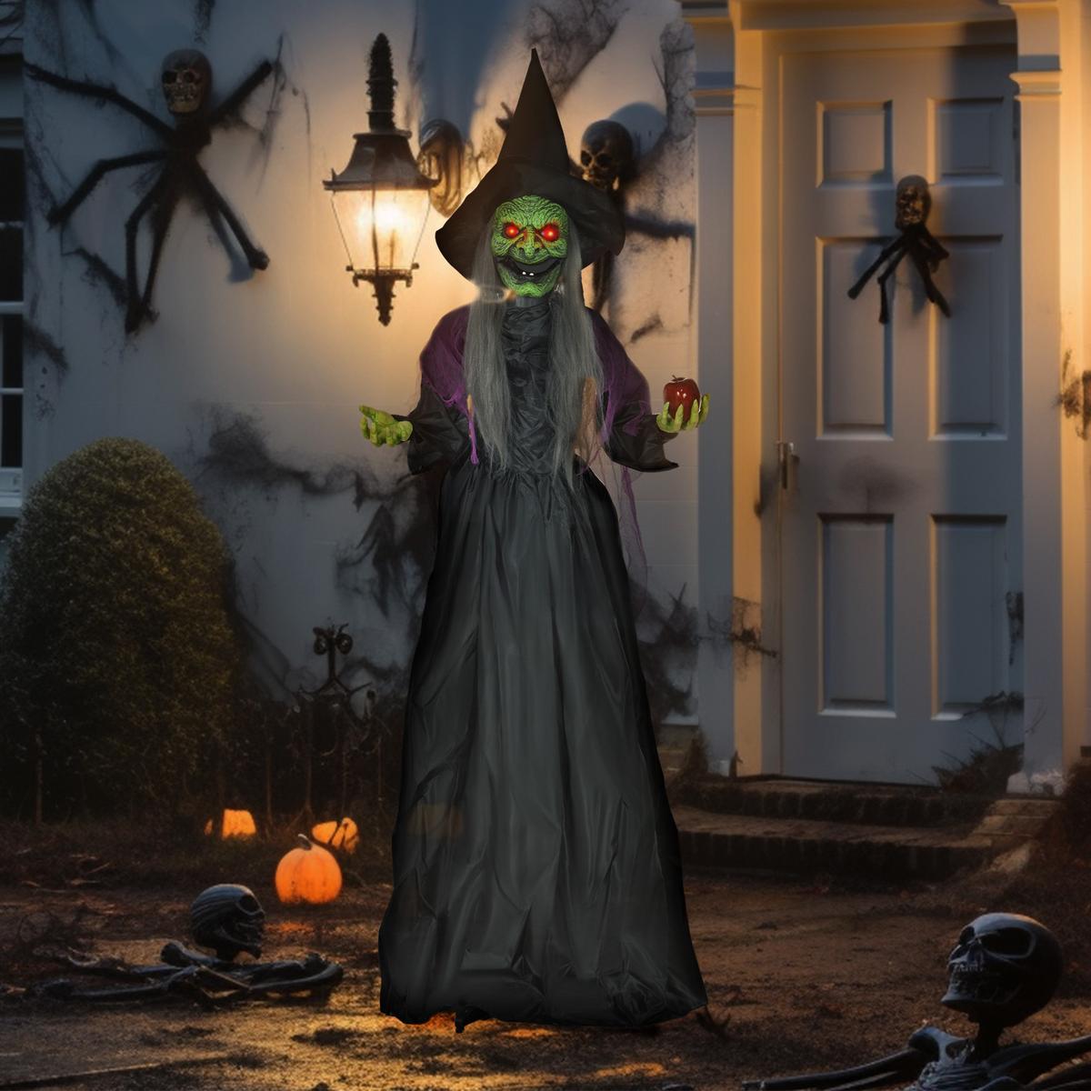 180CM Halloween Dekoration Halloween-Hexe mit LED-Lichter, Soundfunktion - Schwarz, Kunststoff (18/180/70cm) - HOMCOM