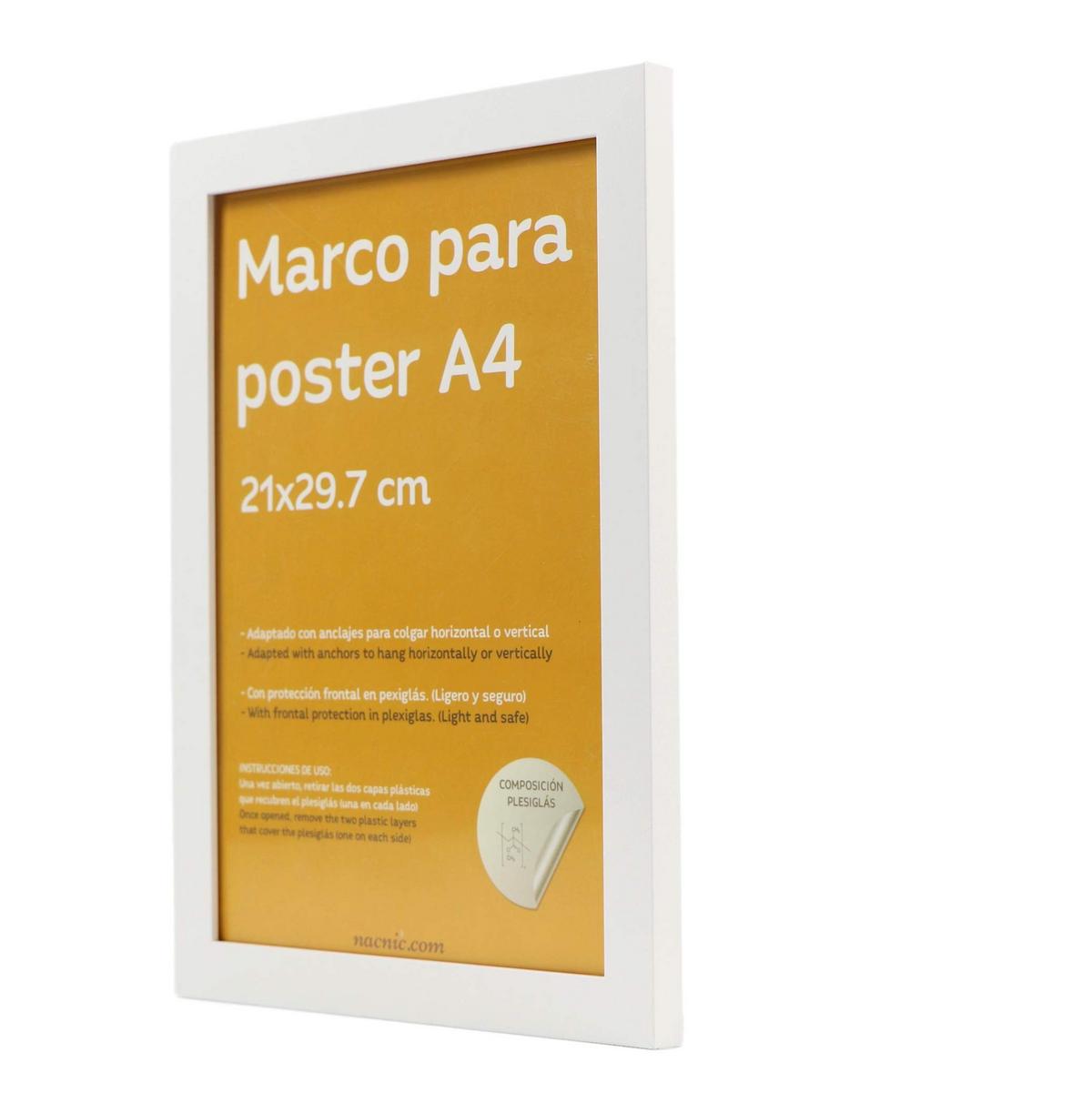 RAHMEN aus MDF und Acrylglas Schutz und Aussteller für Fotografien, Bilder, Poster, Gemälde, Dekoration für Haus Farbe Weiß A4 - Weiß, Holz (21/3cm) - Nacnic