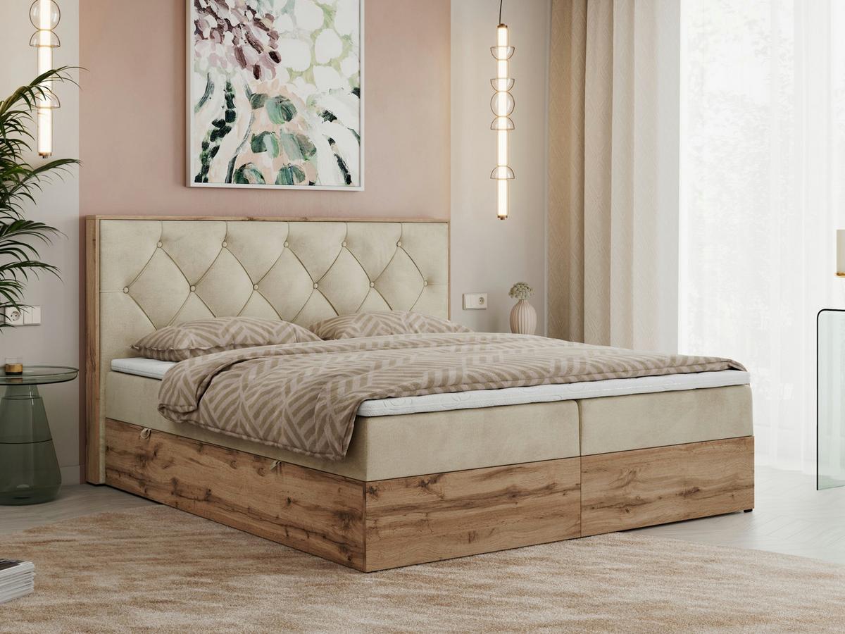 BOXBETT VENETO 160/200 Beige Velvet - H3 - Beige, Holz/Textil (160/200cm) - MKS
