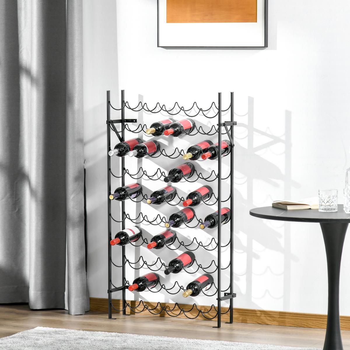 WEINREGAL Weinständer Flaschenregal 60 Flaschen Wandbefestigung Metall Schwarz - Schwarz, Metall (205/118/63cm) - HOMCOM