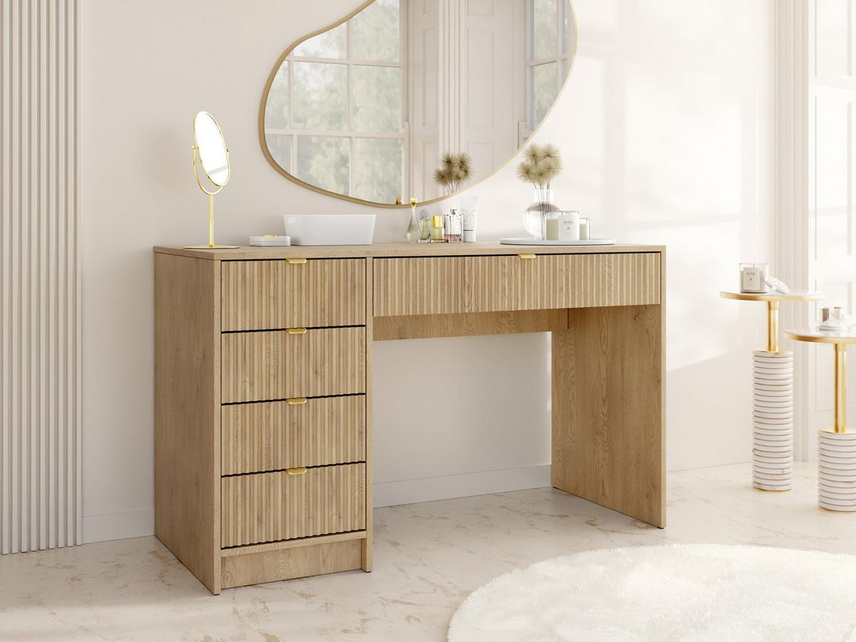 SCHREIBTISCH Tireno - Eichefarben/Goldfarben, Holzwerkstoff/Metall (120/55/76cm) - MIRJAN24