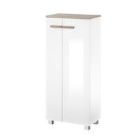 BAD-KOMMODE weiß Lack Hochglanz, Eiche, Midischrank hängend, stehend 51 x 110 cm - Weiß Hochglanz/Eichefarben, Holzwerkstoff/Kunststoff (51/115/30cm) - Furn.Design