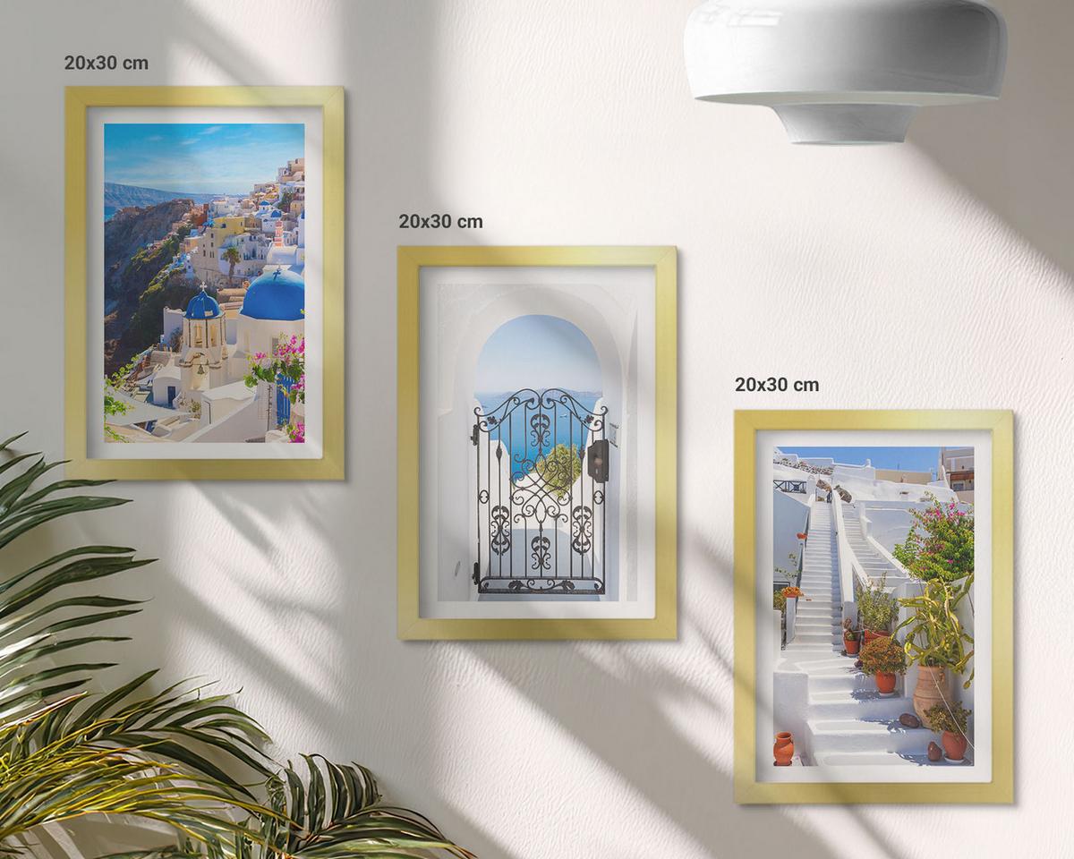 BILDER SET 3er Set - 20x30 cm Goldrahmen - Santorini-Architektur Oia - Goldfarben, Kunststoff (20/30cm) - TULUP
