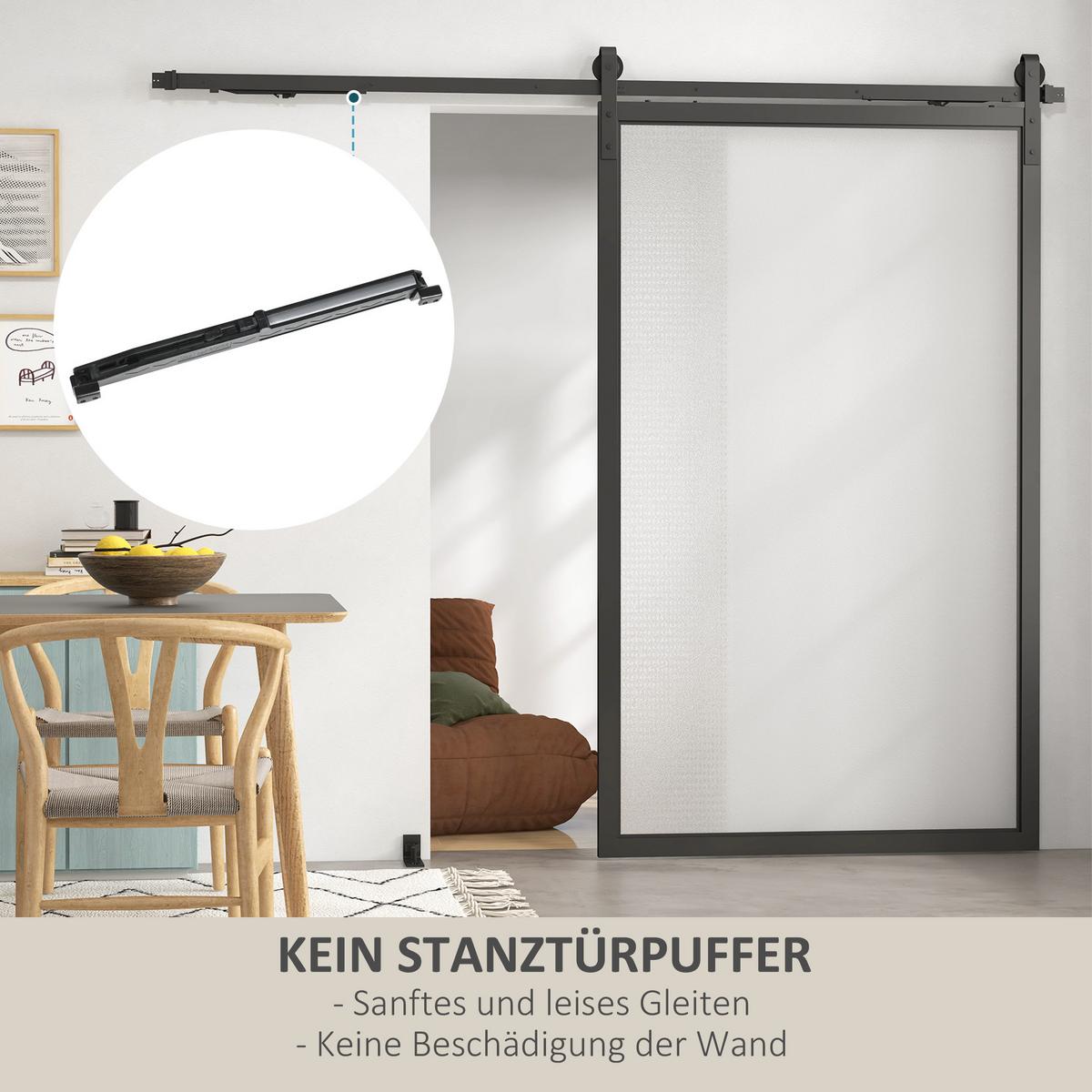 SCHIEBETÜREN-BESCHLAGSATZ, 244 cm Komplett-Set mit Schienen, Rollen, Anti-Sprung-Vorrichtungen, Türstopper, Schwarz - Schwarz, Metall (0.5/4/244cm) - HOMCOM