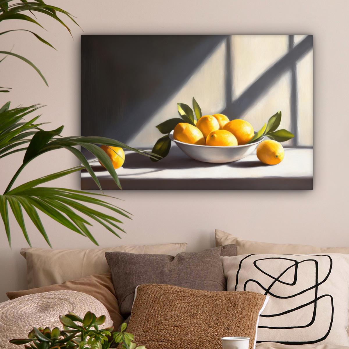 LEINWANDBILD Zitronen - Stilleben - Gelb Gemälde 60x40 cm - Gelb, Textil (60/40cm) - MuchoWow