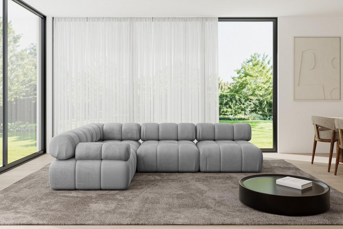 ECKSOFA modulares Sofa Mende-L2 - 285x190x70 cm Hellgrau Velours - Hellgrau, Holzwerkstoff/Textil (285/190cm) - ALTDECOR