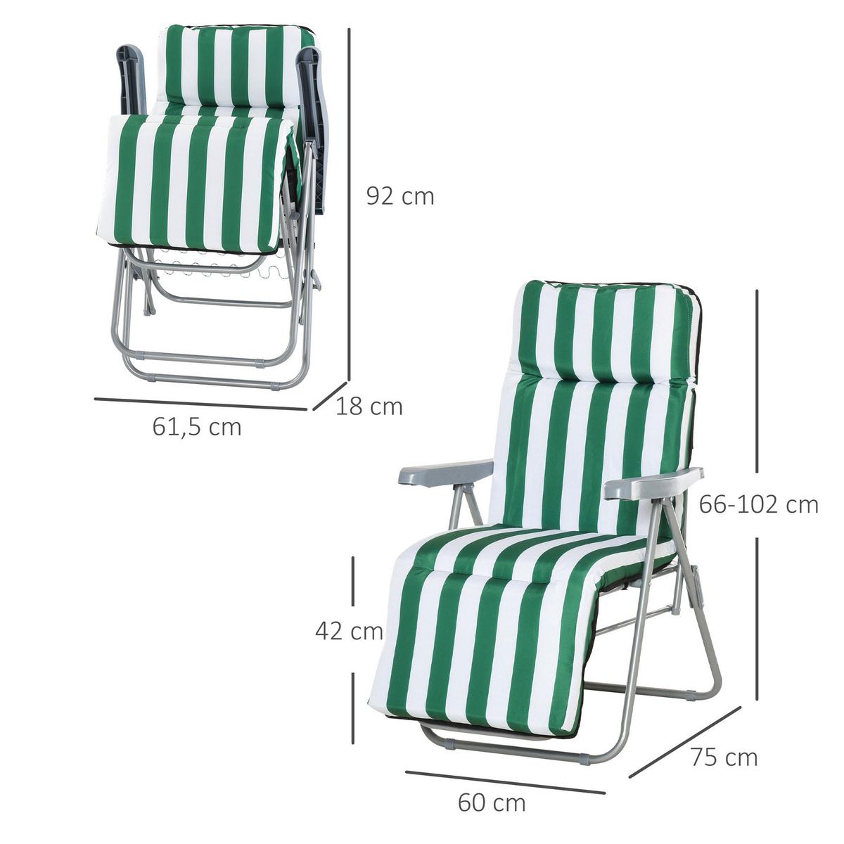 SONNENLIEGE, 5 Positionen Auflage, Stahl, Polyester, Schaumstoff, Grün - Grün, Kunststoff (75/102/60cm) - Outsunny