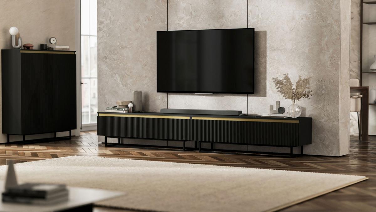 TV-LOWBOARD 2-er Set Selene Schwarz Matt mit Metallrahmen 140 cm - Schwarz, Holzwerkstoff/Metall (280/44/35cm) - Meble Lindner