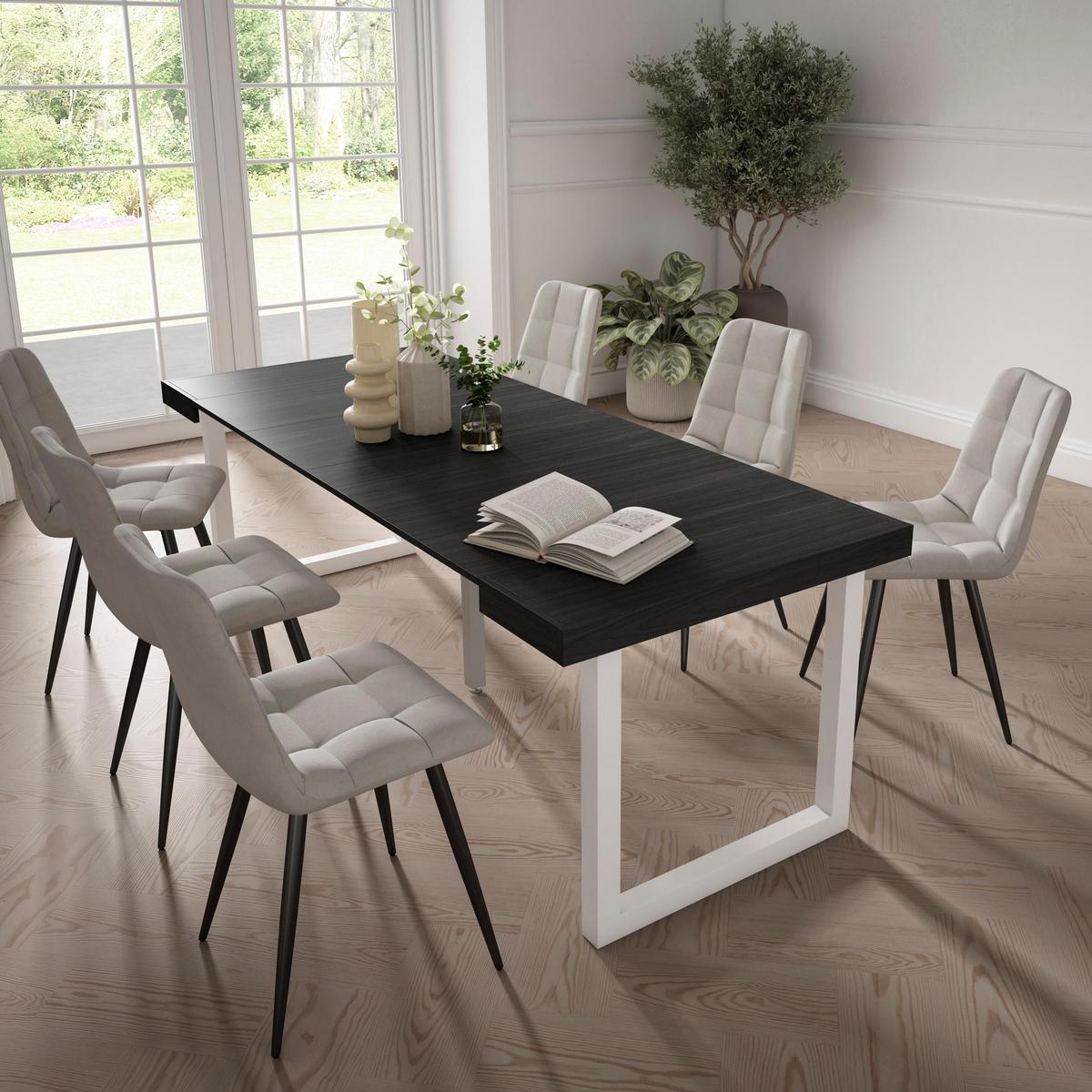 ESSTISCH ausziehbar 58 bis 222cm, für 10 Gäste, schwarz, 58/90/73cm - Schwarz, Holzwerkstoff (90/222/73cm) - Skraut Home