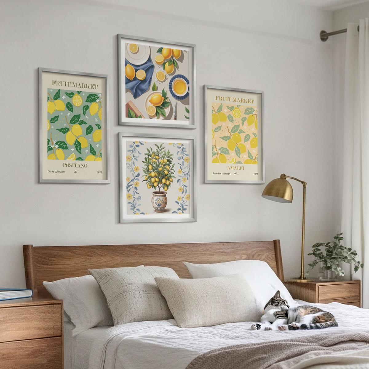 BILDER SET 4er Set - 50x50 cm & 40x60 cm Silberner Rahmen - Zitrusfrüchte aus Italien - Silberfarben, Kunststoff (50/50cm) - TULUP