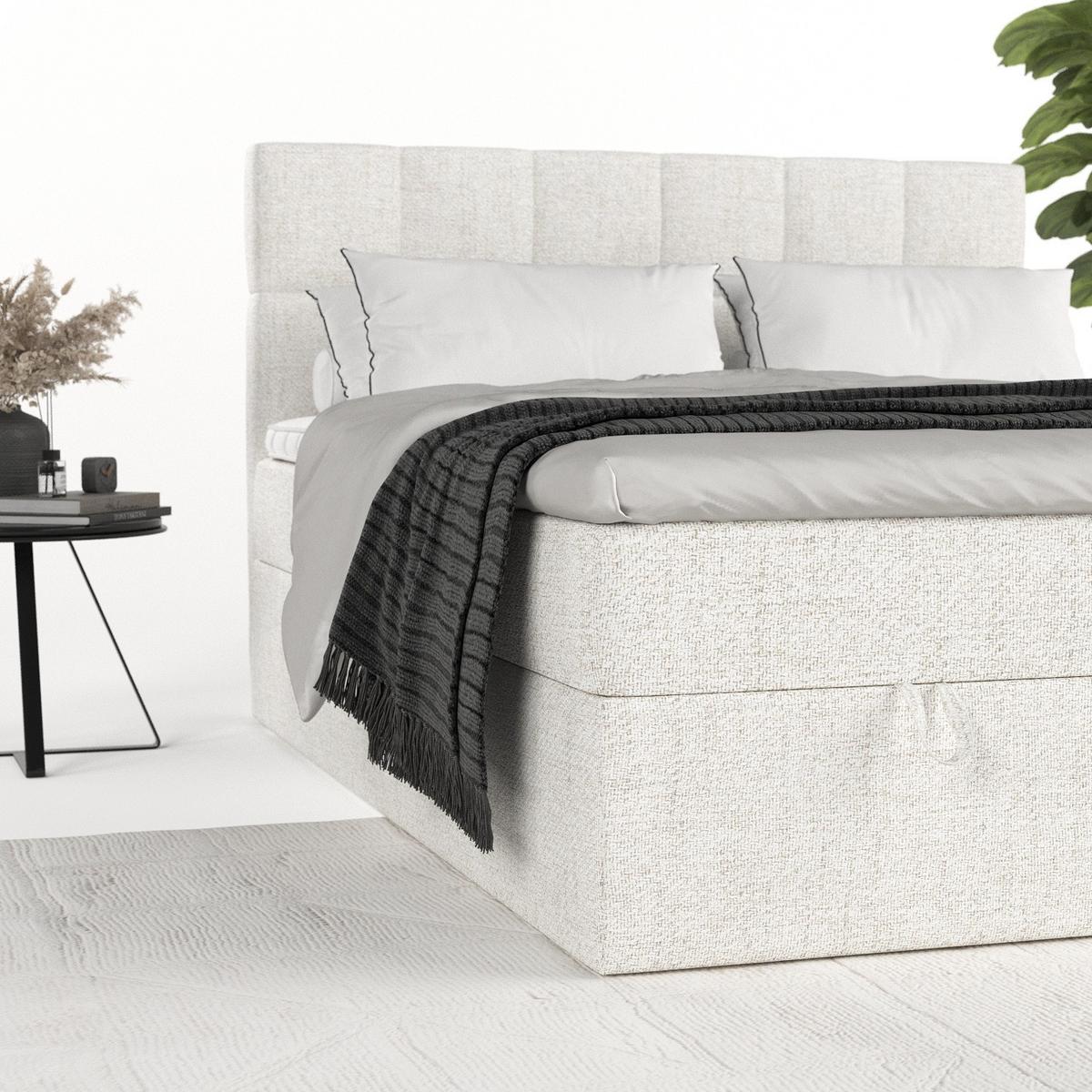BOXBETT Savio 140/200 cm Creme im Neve Stoff - Creme/Schwarz, Holz/Holzwerkstoff (140/200cm) - AltaBeds