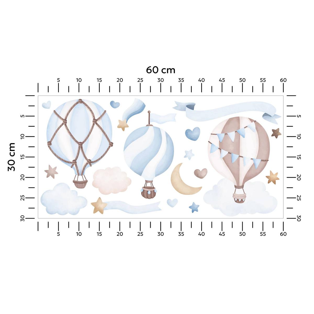 STICKER SET für Kinder blaue Luftballons Wolken Sterne Boho 60x30 - Beige/Braun, Papier (60/30/1cm) - Muralo