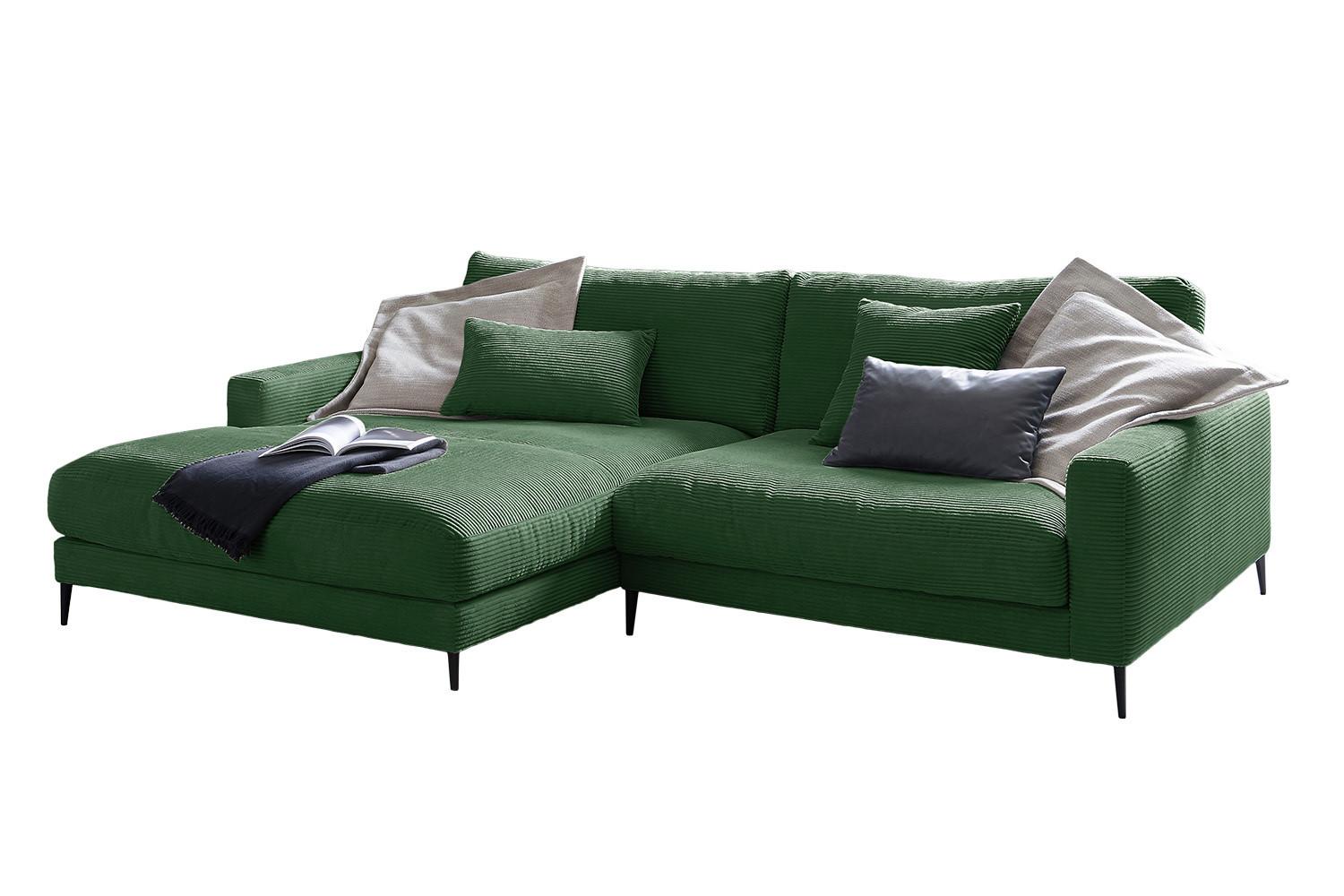 ECKSOFA CARA Smaragdgrün Cord - Smaragdgrün/Dunkelgrün, Textil/Metall (272/190cm) - KAWOLA