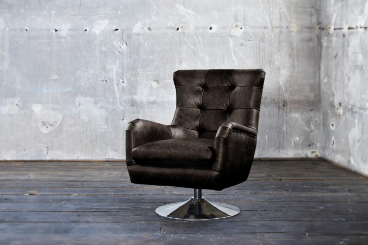 SESSEL RELEXA Schwarz Leder Drehbar (180°) - Silberfarben/Schwarz, Leder/Metall (69/95/77cm) - KAWOLA
