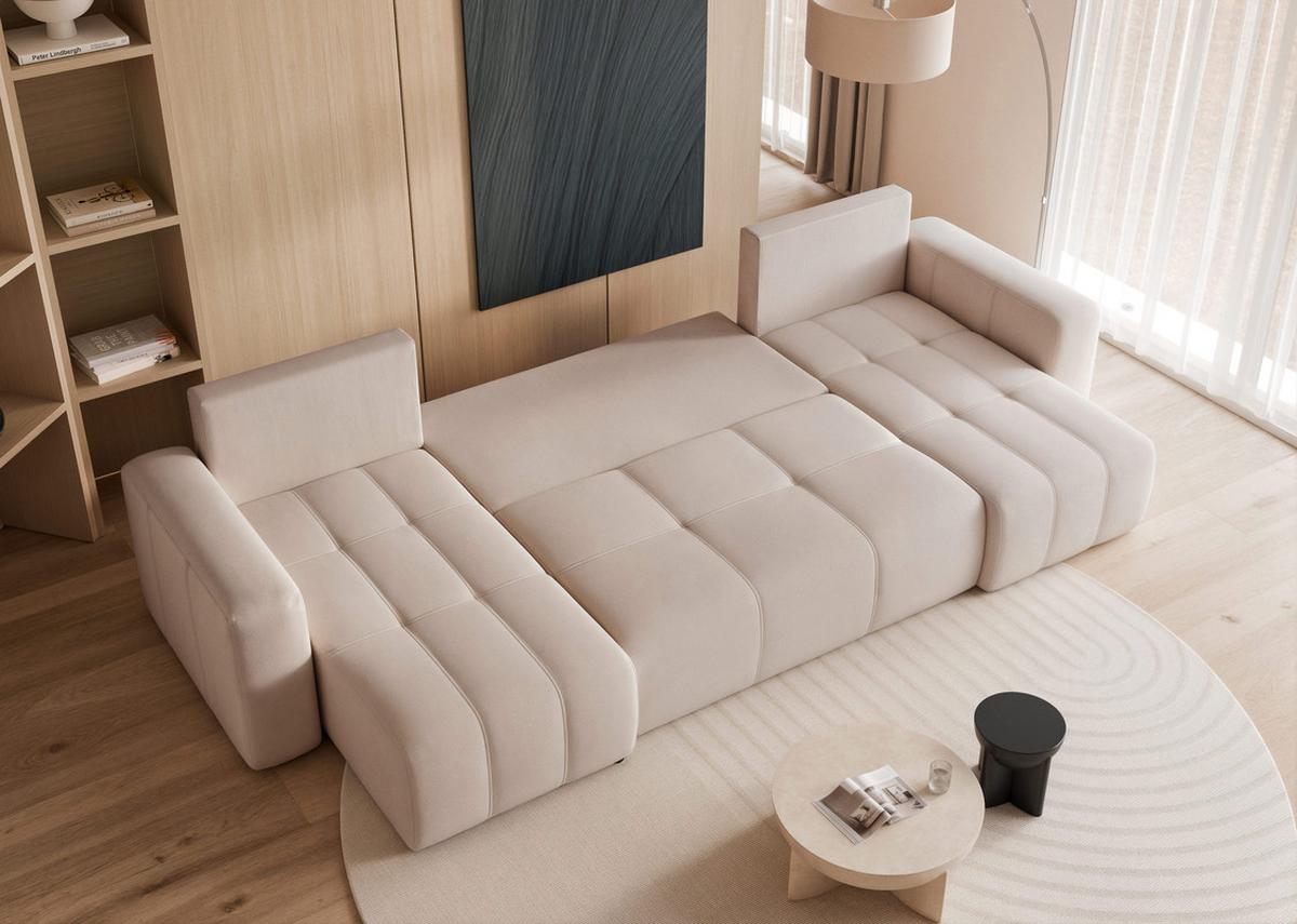 WOHNLANDSCHAFT PEDRO mit Schlaffunktion und Bettkasten Beige - Beige, Holzwerkstoff/Textil (318/79/145cm) - Idohome