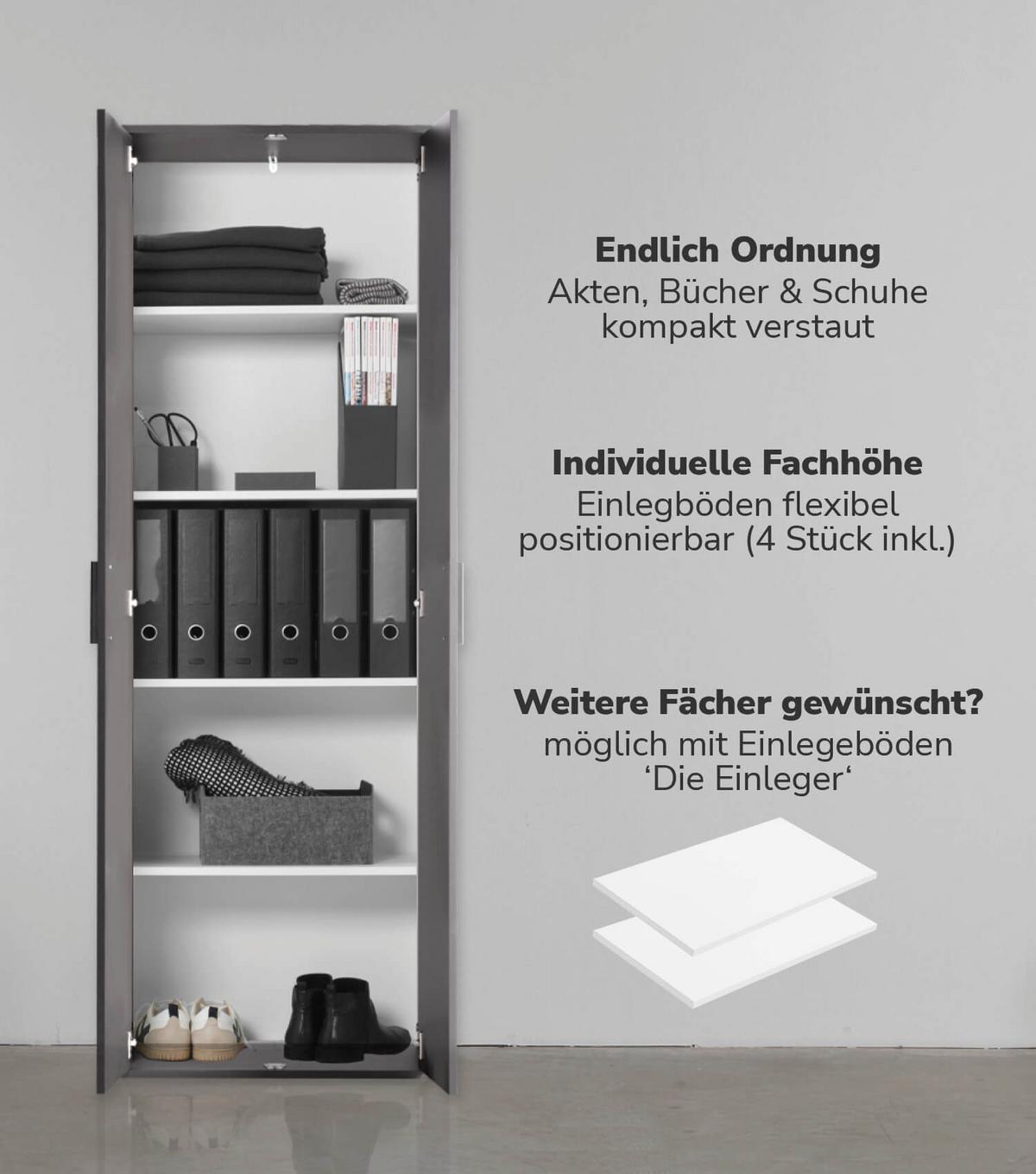 MEHRZWECKSCHRANK Der Lange - Anthrazit/Schwarz, Holzwerkstoff (60/180/34cm) - Mokebo