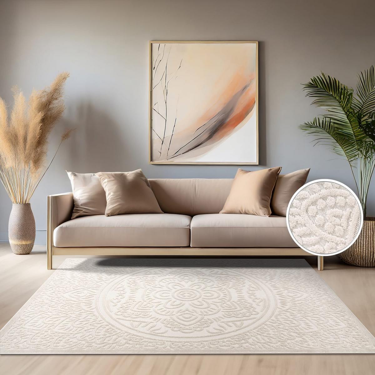 KURZFLORTEPPICH, mit Struktur, aus Polypropylen, Creme, 200 x 290 cm - Creme, Textil (290/200cm) - KADIMA DESIGN