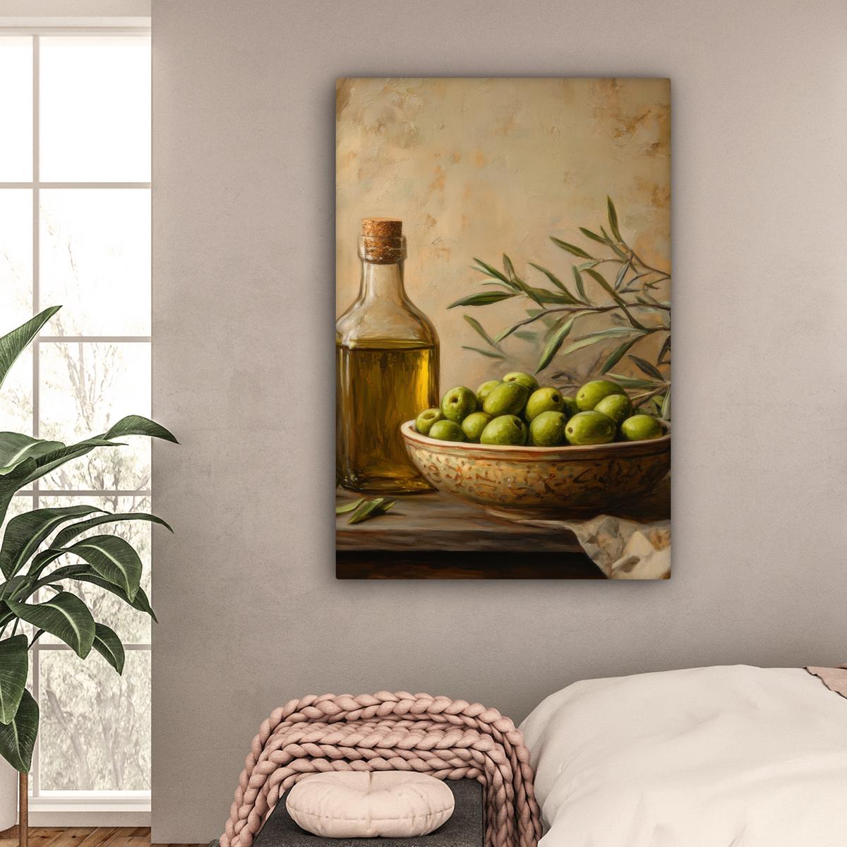 LEINWANDBILD Oliven - Stilleben - Vintage Deko XXL 80x120 cm - Olivgrün, Textil (80/120cm) - MuchoWow