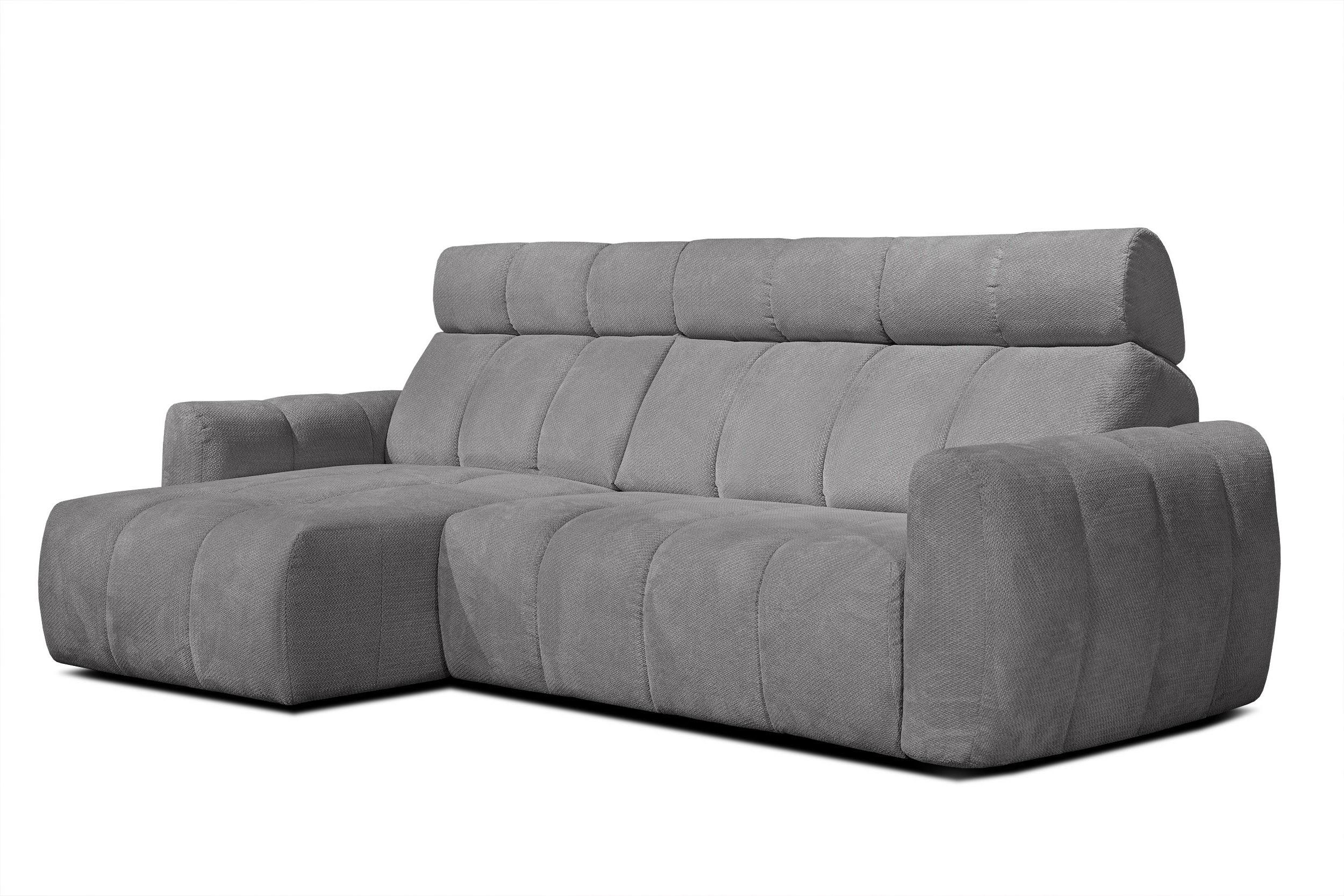 ECKSOFA KIMI 3-Sitzer, ausziehbarer Sitz, verstellbare Kopfstützen, grau - Schwarz/Grau, Holzwerkstoff/Textil (270/160cm) - Wozimo