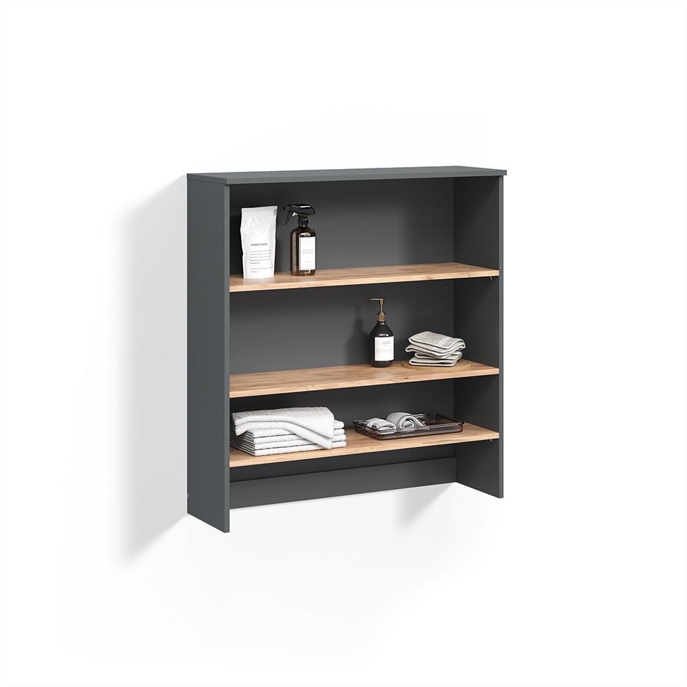 WASCHMASCHINENSCHRANK Paolina Anthrazit/Goldkraft Eiche 93.6 x 100.4 cm mit offenen Regalen - Honigeiche/Anthrazit, Holzwerkstoff (93.6/100.4/29cm) - Livinity®