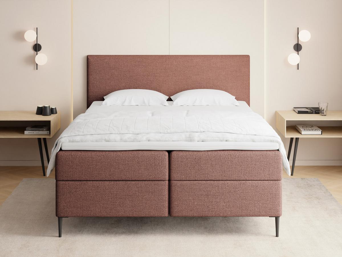 BOXBETT Alba Rise mit Bettkasten, Terrakotta Chenille 180x200 cm – inkl. H4 Taschenfederkern Matratze & Foam Topper - Terracotta/Schwarz, Holz/Textil (180/200cm) - WFL GROUP