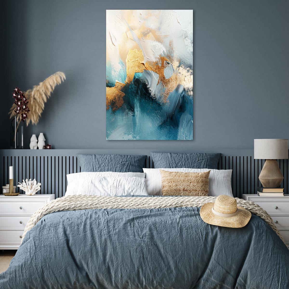 POSTER Abstrakt - Kunst - Gold - Blau Wandbild Schlafzimmer 80x120 cm - Petrol, Papier (80/120/0.1cm) - MuchoWow