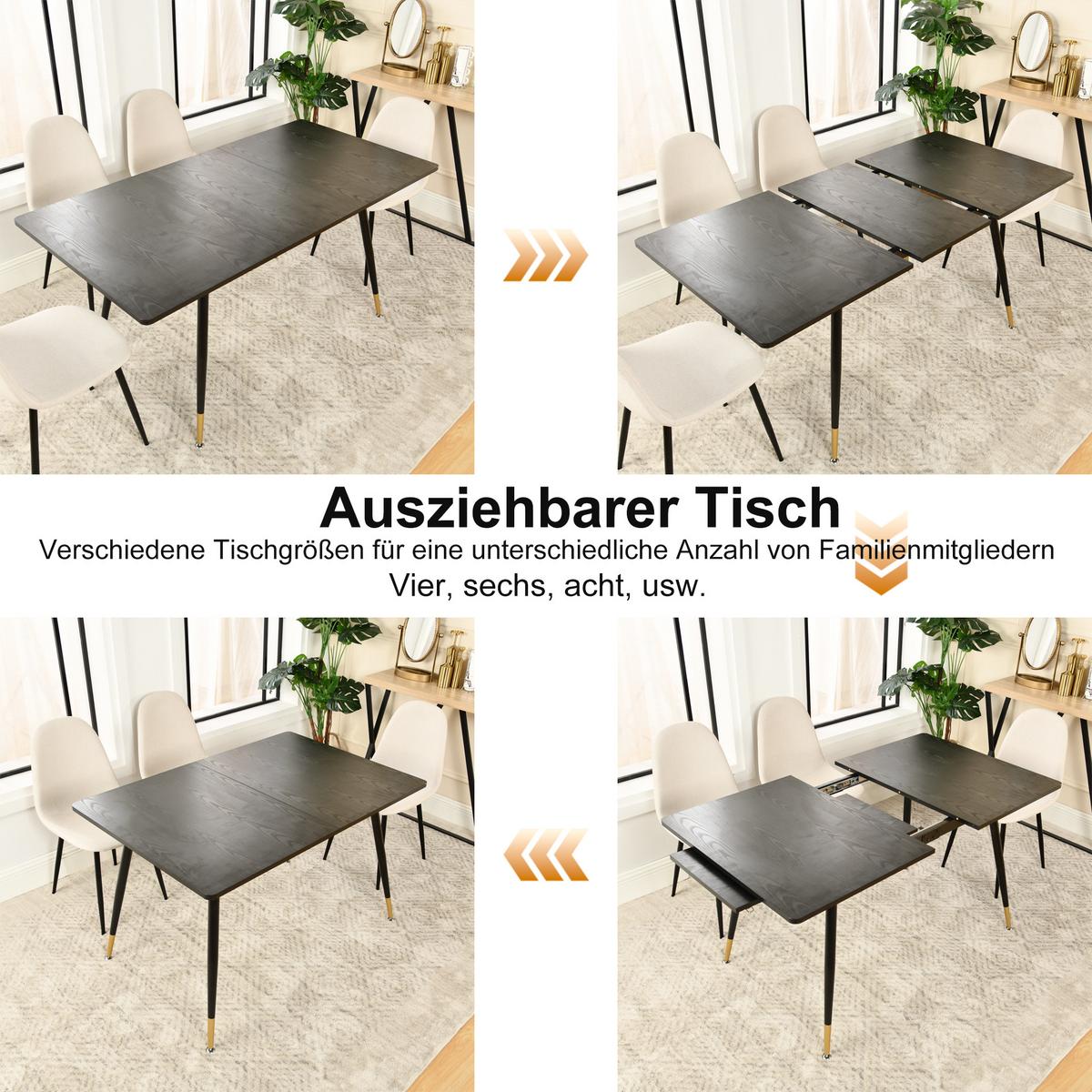 ESSTISCH SET mit ausziehbarem Tisch und 4 bequemen Stühlen - Braun, Holzwerkstoff/Metall (80/75/160cm) - Urban Meuble