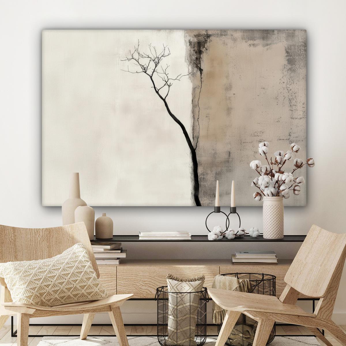 LEINWANDBILD Wabi sabi - Pflanze - Beige Wohnzimmer Groß 120x80 cm - Taupe, Textil (120/80cm) - MuchoWow