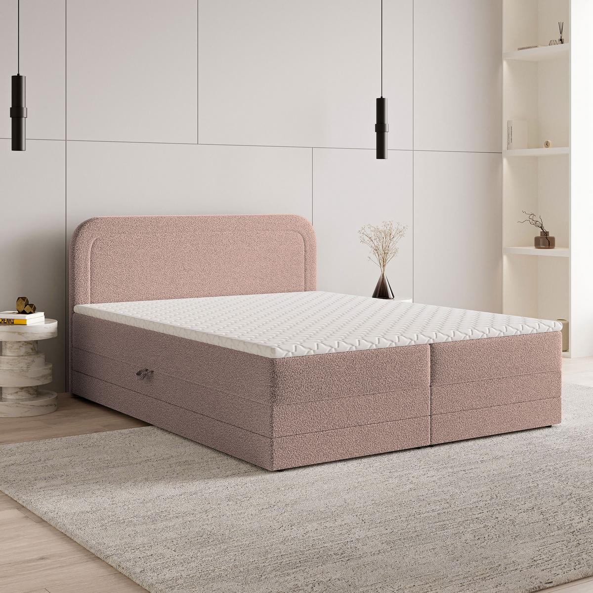 BOXBETT ARMEL 180x200 cm mit Matratze und Topper - Rosa - Rosa, Holz (180/200cm) - MASSENO