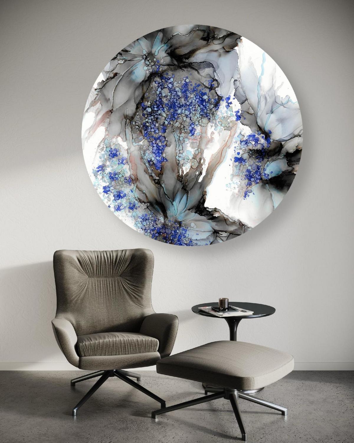 RUNDES BILD Blau 60/60 cm - Blau/Weiß, Textil (60/60cm) - KUNSTLOFT