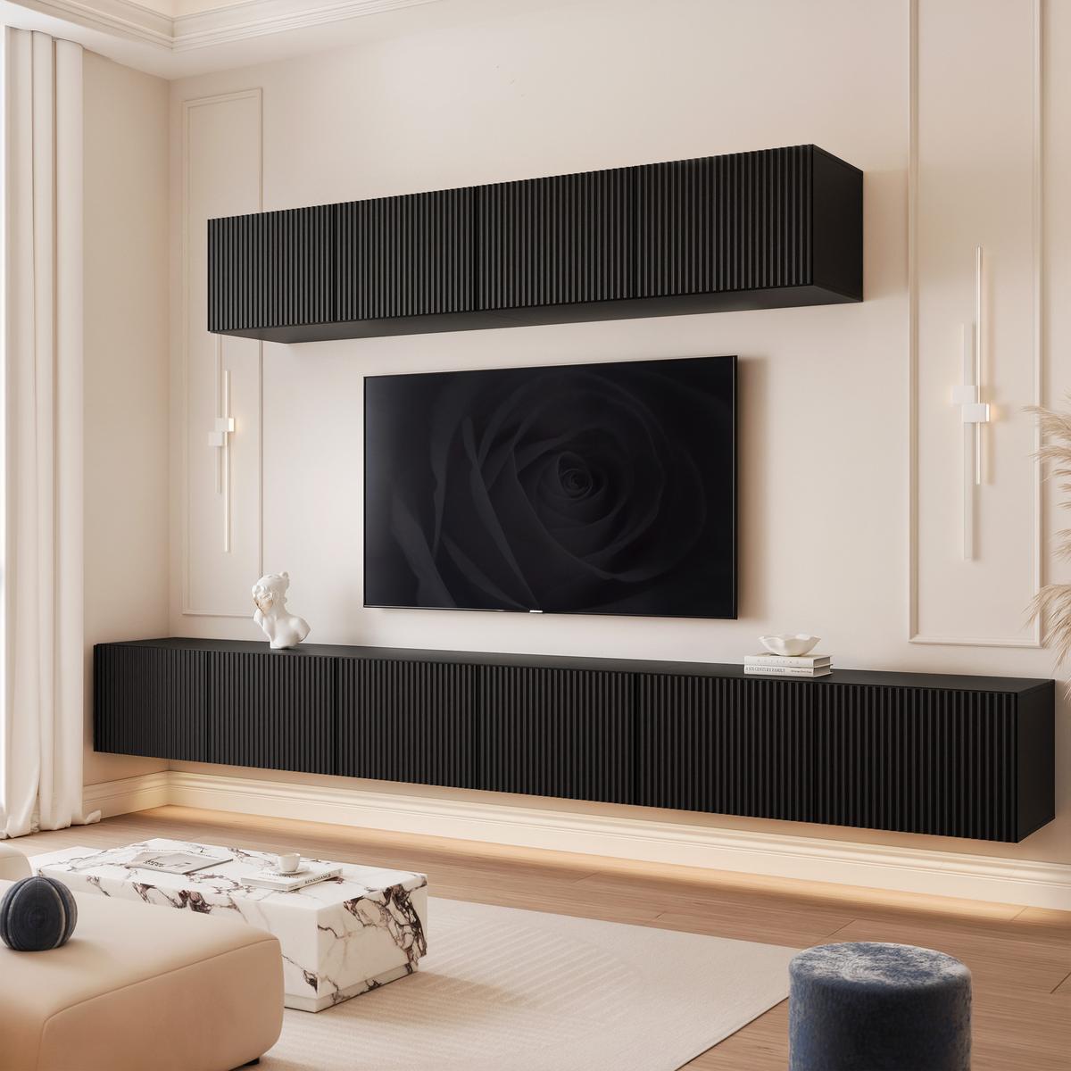 WOHNWAND ANGEL IV Schwarz hängend mit LED-Beleuchtung 300 cm - Schwarz, Holzwerkstoff (300/36/40cm) - Idohome