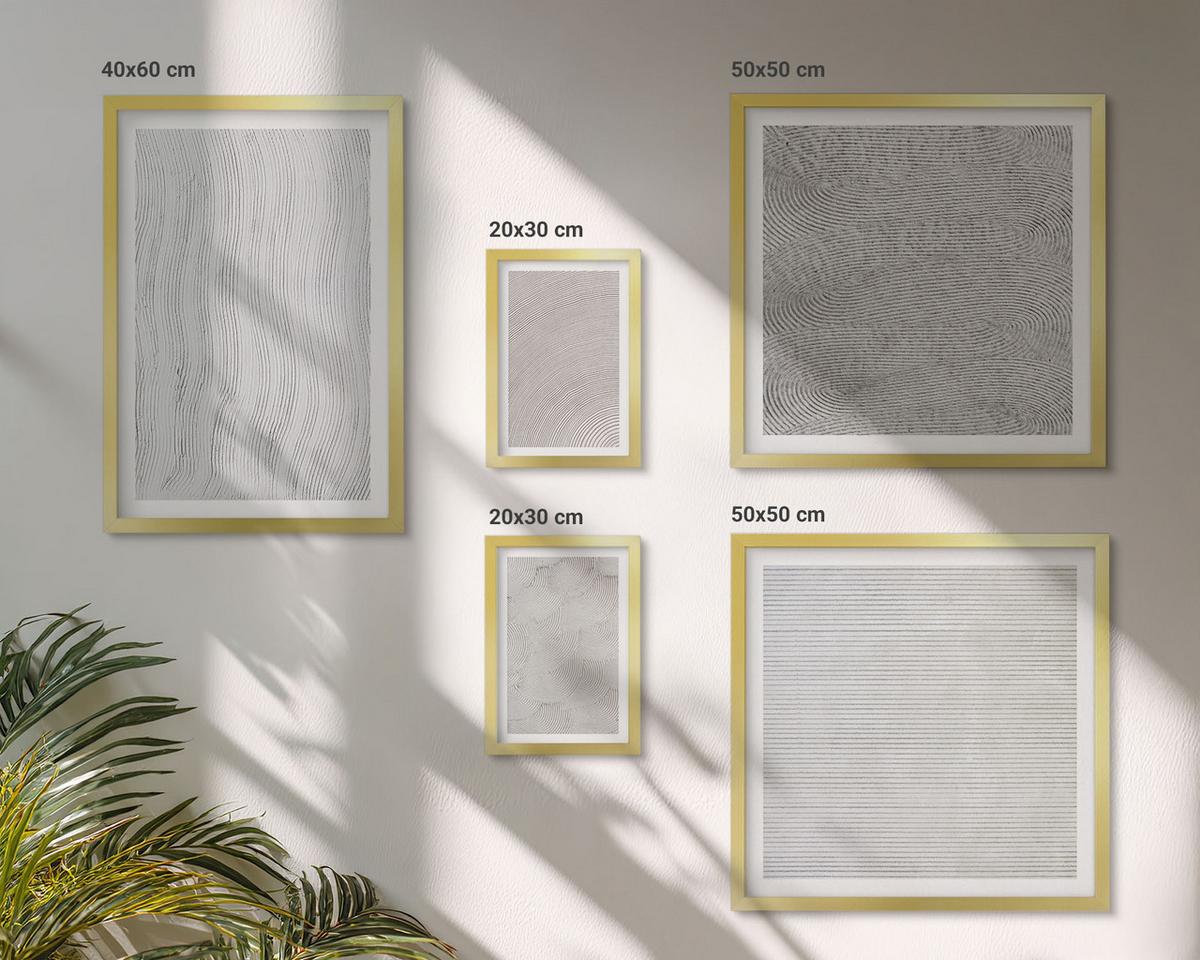 BILDER SET 5er Set - 50x50 cm & 20x30 cm & 40x60 cm Goldrahmen - Sandmuster geometrische Strukturen - Goldfarben, Kunststoff (40/60cm) - TULUP