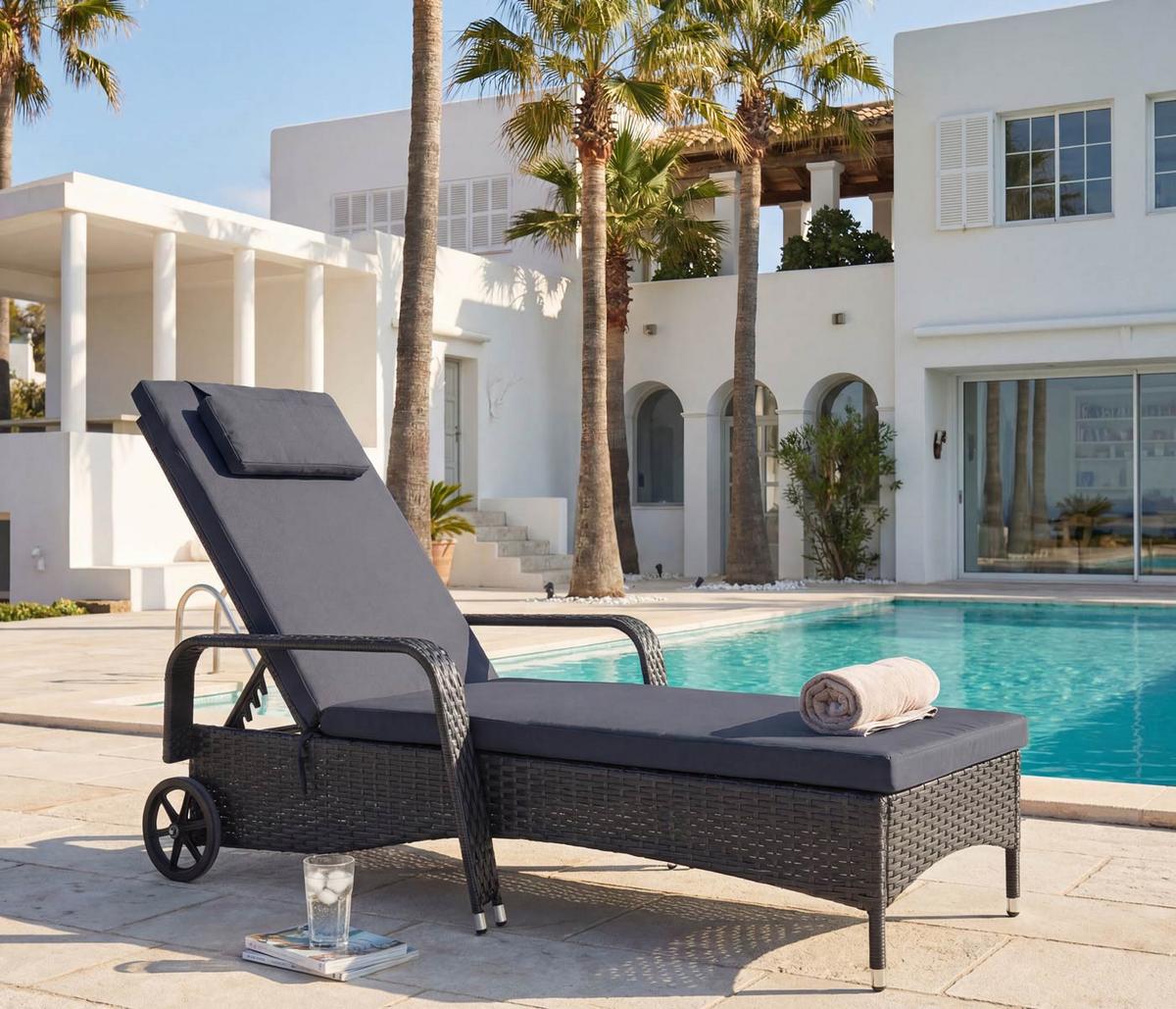 POLY-RATTAN SONNENLIEGE Anthrazit, Grau - Anthrazit/Grau, Kunststoff (71/108/197cm) - MCW
