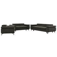 SITZGARNITUR PETER 1+2+3 mit Schlaffunktion - Dunkelgrau Velvet - Dunkelgrau/Schwarz, Textil/Metall (262/76/99cm) - MKS