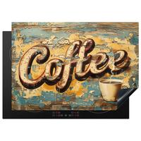 HERDABDECKPLATTE Kaffee - Vintage - Braun - Tasse Herdabdeckung Induktionsfeld 75x52 cm - Teakfarben, Kunststoff (75/52/0.2cm) - MuchoWow