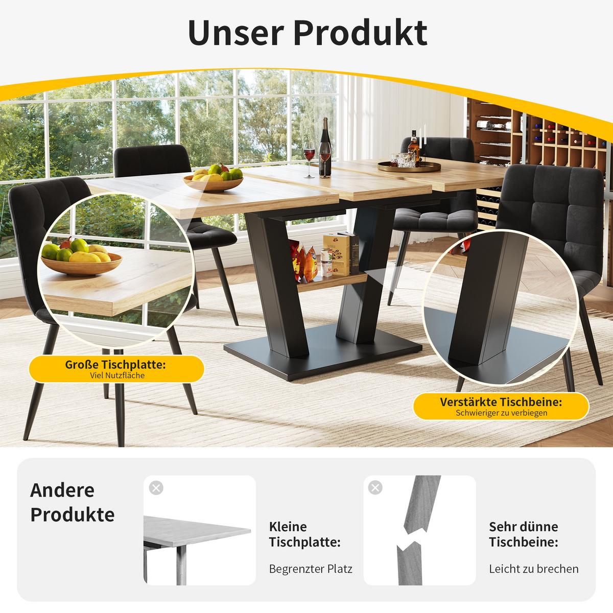 ESSTISCH Schwarzes und natürliches Holz 157/70/75 cm - Weiß, Holz/Metall (70/157/75cm) - Urban Meuble